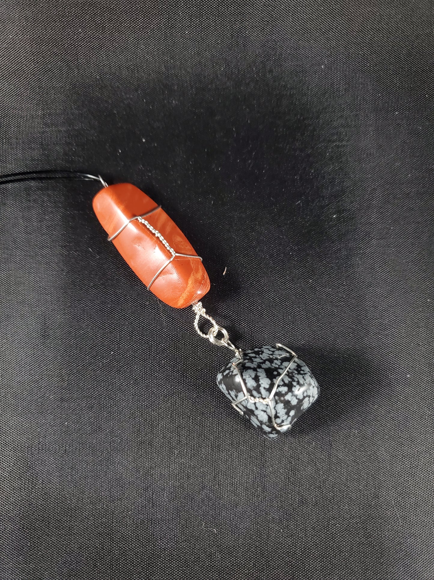 Jasper and Snowflake Obsidian Car Charm