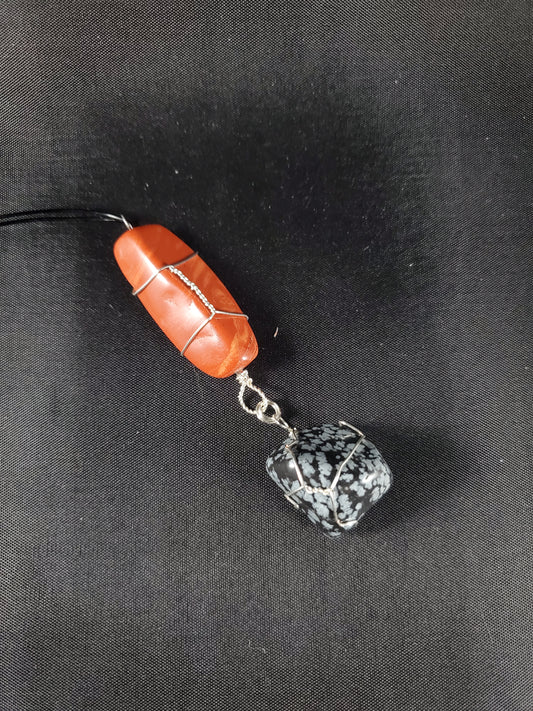 Jasper and Snowflake Obsidian Car Charm