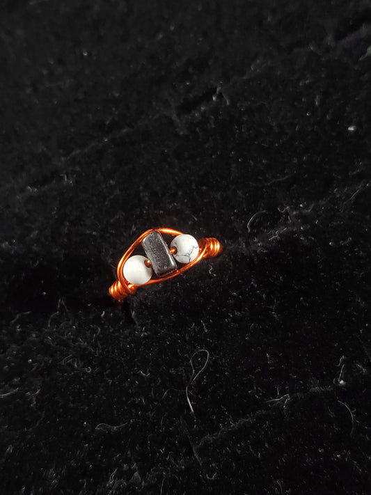 Howlite and Hematite Ring