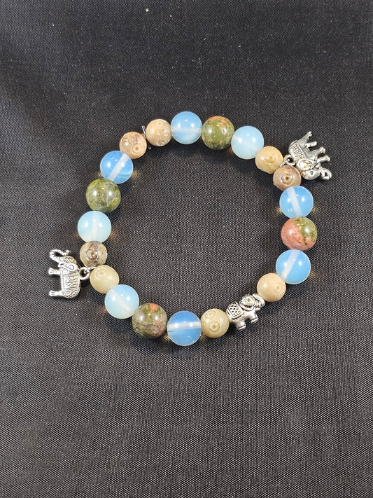 Opalite, Soapstone and Unakite Elephant Bracelet