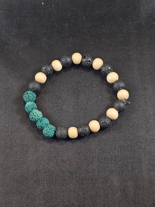 Lava Stone and Wood Bracelet