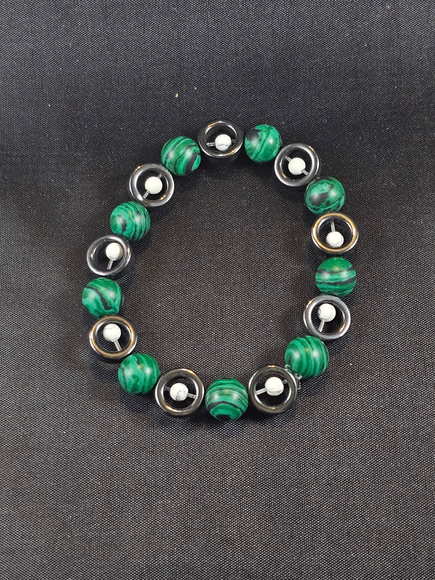 Malachite, Hematite, and Howlite Bracelet