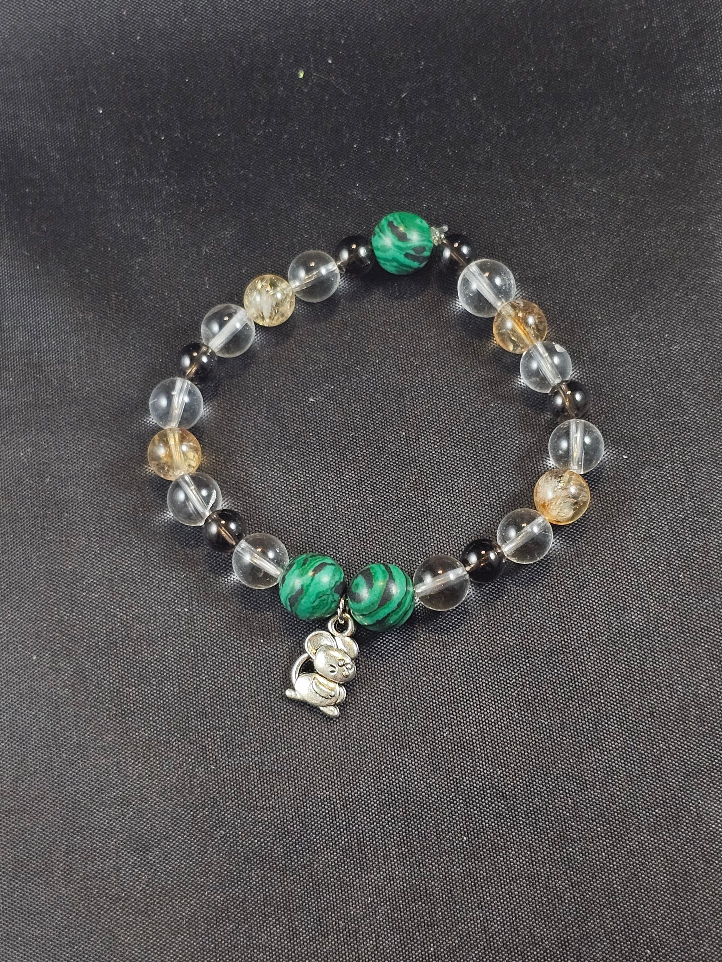 Malachite, Clear Quartz, Smokey Quartz, and Citrine Mouse Bracelet