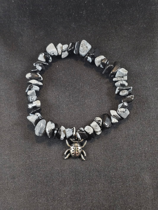Snowflake Obsidian Beetle Bracelet