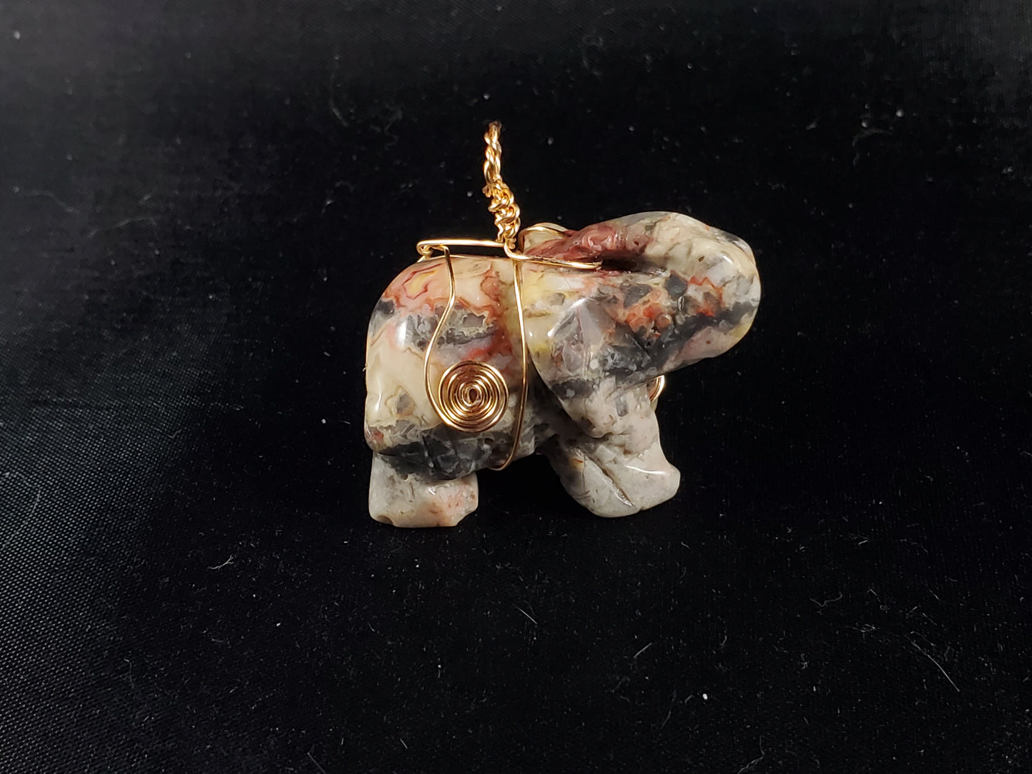 Crazy Lace Agate Elephant Pendant