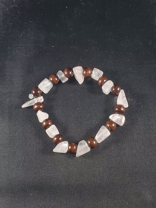 Rose Quartz and Wood Bracelet